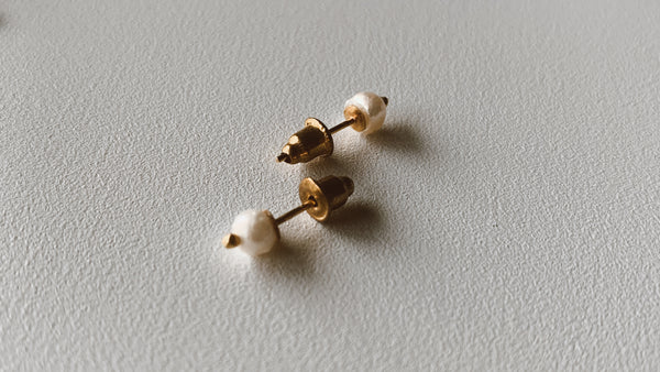 White Pearl Studs | Gold